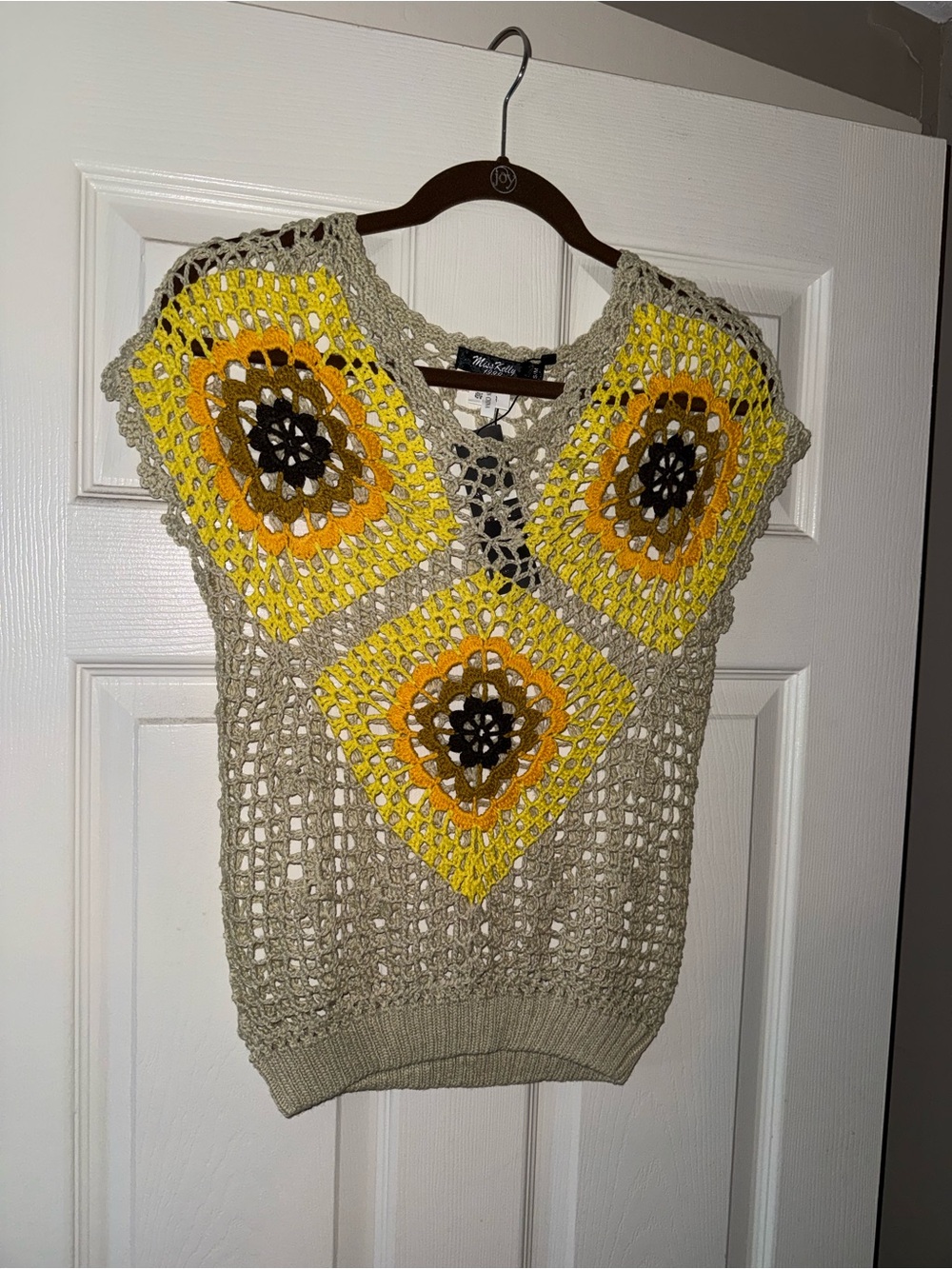 Crochet Square-Panel Tunic Top in Yellow & Beige — Women's Tunic